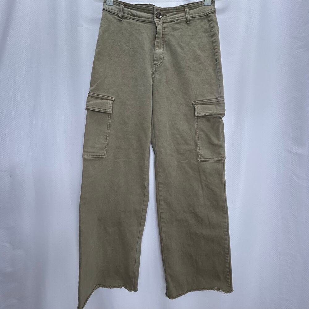 Oat green cargo pants straight leg 28 raw hem